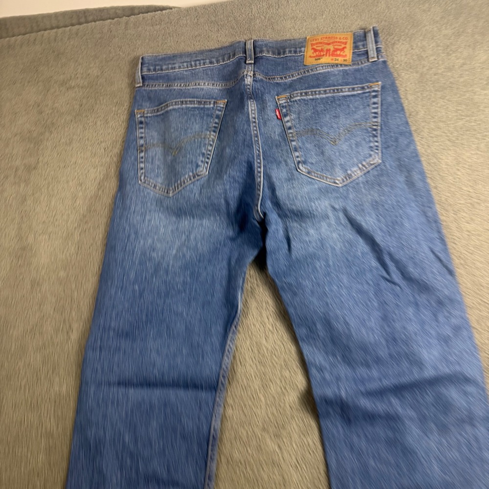 Levis 505 Regular Fit Straight Leg Jeans Mens 34x30 Medium Wash Blue Denim